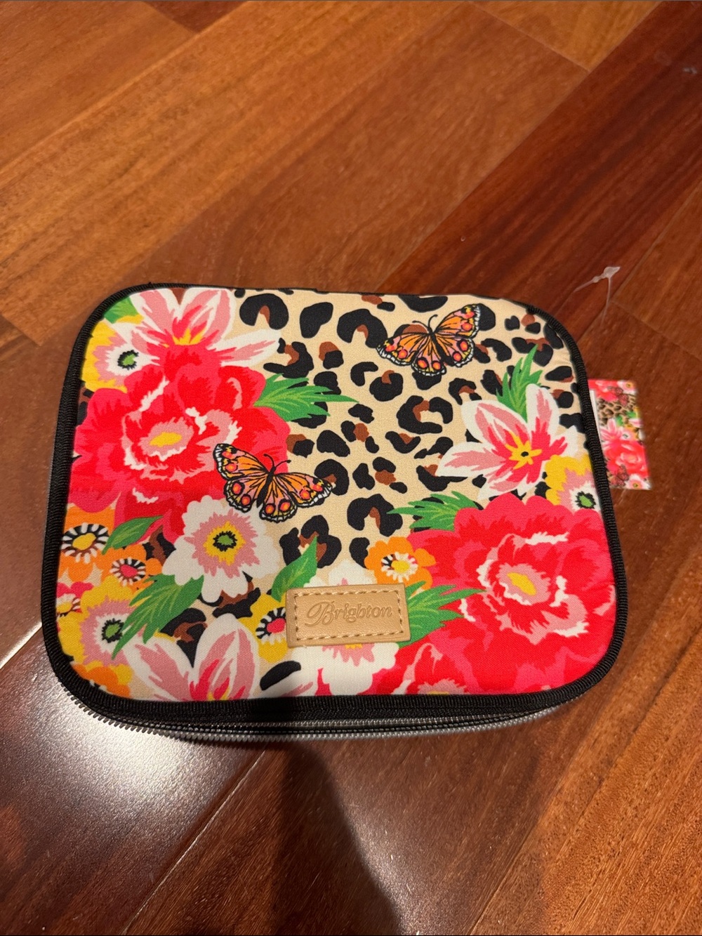 Brighton Floral Butterfly Jewelry case in Beige and Pink